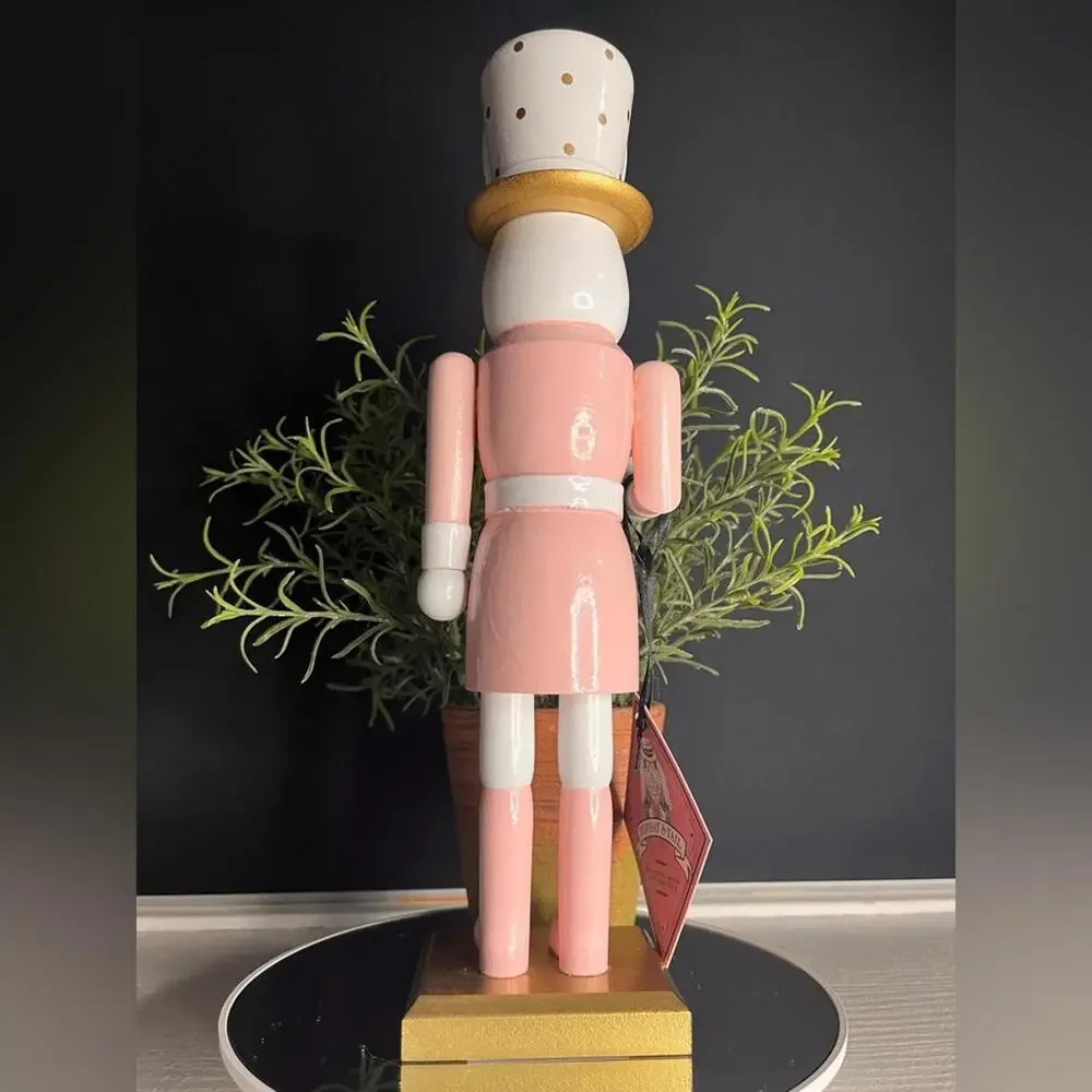 Wooden 13.5” Pink Easter Bunny Rabbit Nutcracker With Egg NWT